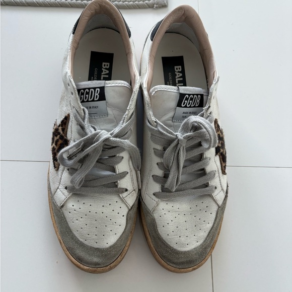Golden Goose White and Gray Sneakers with Leopard Accent - Picture 1 of 5